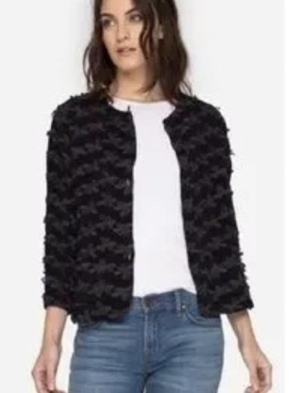 Johnny Was Signature Button Down Coco Jacket Medium Black 3D Applique Flowers
